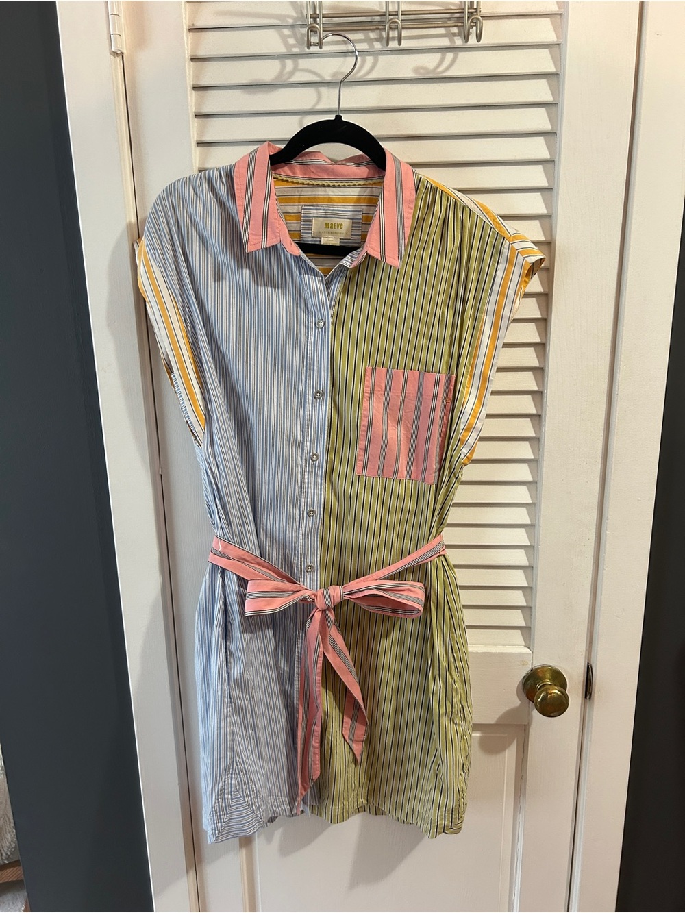 Anthropologie Striped Colorblock Shirt Dress in Pink, Blue & Green